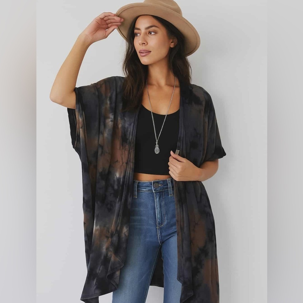 MAUVE Tie Dye Lace Back Kimono Cardigan M Boho